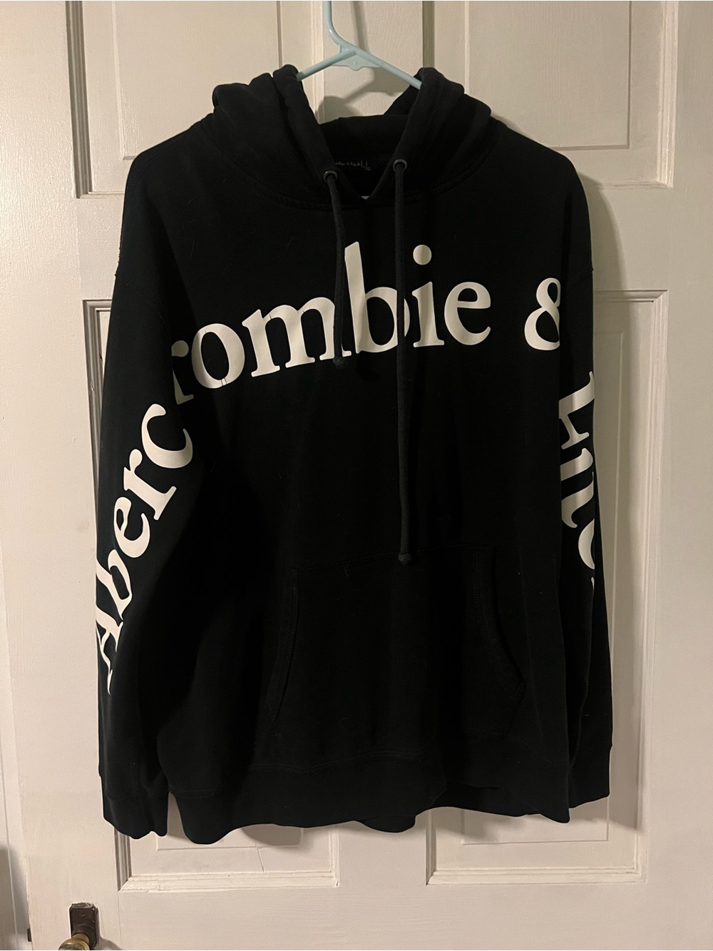 Abercrombie & Fitch Black Pullover Hoodie with White Logo